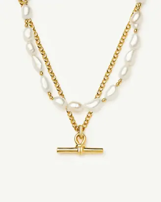 The Andy T-Bar Necklace Set | 18ct Gold Plated/Pearl from Missoma