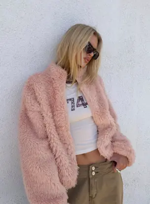 Jordynn Fleece Zip Through Jacket Dusty Pink from Princess Polly