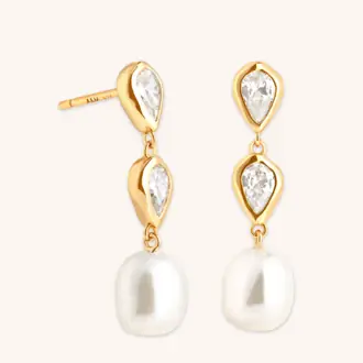 Pearl & Crystal Drop Studs in Gold from Astrid & Miyu