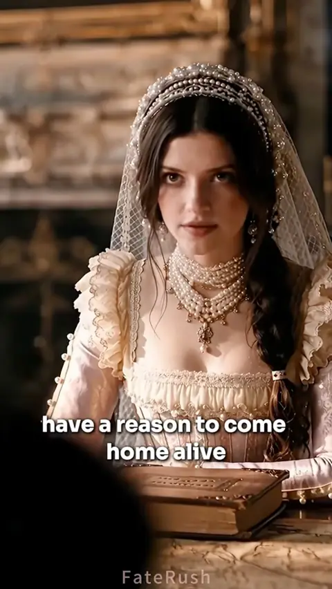 Ivory ruffled gown, pearl veil and pearl collar, in My Prince Abandoned Me at the Altar, So I Married the Dead King