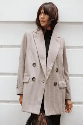 Dixon Oversized Boyfriend Blazer - Taupe Herringbone from Petal & Pup