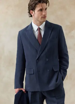 Clifton Double Breasted Blazer | Linen | Navy from Percival