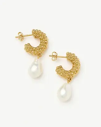 Pearl Baya Charm Hoop Earrings | 18ct Gold Plated/Pearl from Missoma