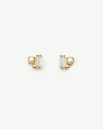 Solid Gold Diamond Pearl Stud Earrings | 9ct Solid Gold/Pearl from Missoma