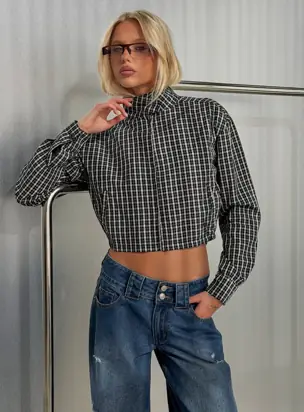 Aura Jacket Navy / Lemon Plaid from Princess Polly