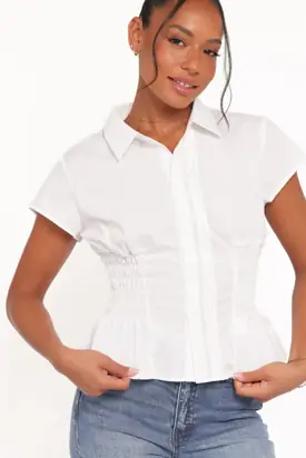Ione Peplum Shirt - White from Petal & Pup