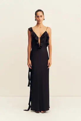 AGNES RUFFLE SLIP BIAS MAXI DRESS - BLACK from Shona Joy