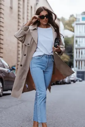 Trina Button Front Trench Coat - Beige from Petal & Pup