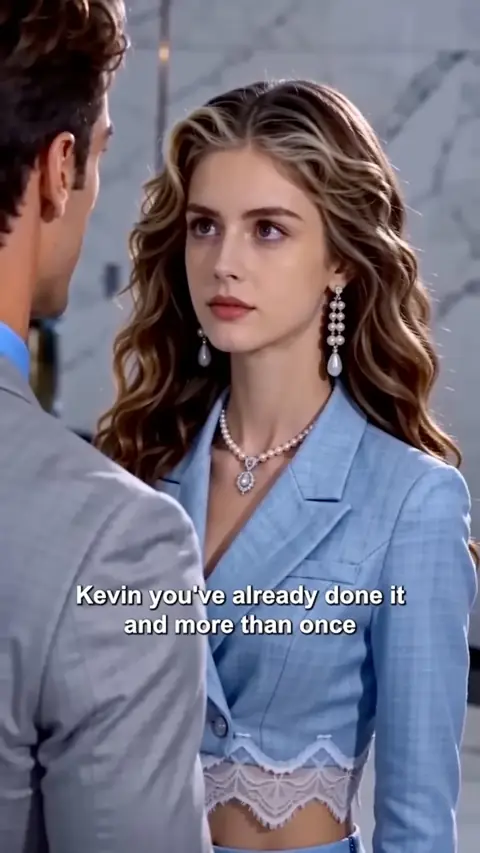 Blue tweed jacket with lace trim and a pearl necklace, in They Locked Away the Sister Who Made Them Rich