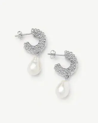 Pearl Baya Charm Hoop Earrings | Silver Plated/Pearl from Missoma