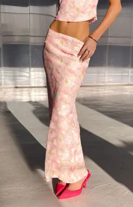 Irina Pink Print Maxi Skirt from Beginning Boutique