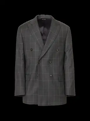 Charcoal Wool Windowpane Double Breasted Peak Lapel Suit Jacket - Charcoal from Paul Fredrick