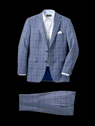 Plaid Wool Blend Single Breasted Notch Lapel Suit - Blue from Paul Fredrick