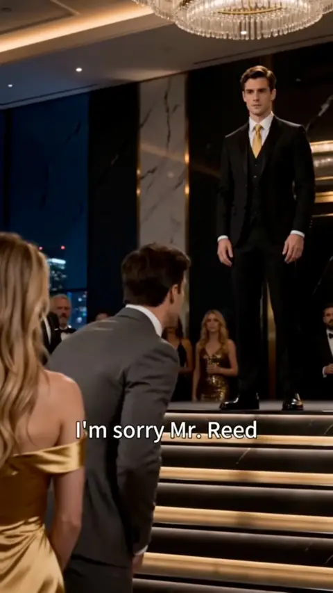 Black three-piece suit and gold tie, in Secret Billionaire CEO Betrayed by Her Fiancé