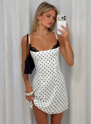 Renaissance Corset Lace Mini Dress White Black Polka Dot from Princess Polly
