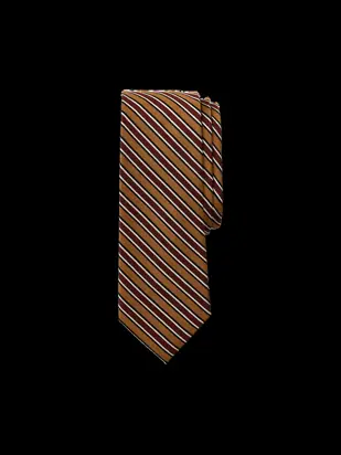 Stripe Woven Silk Tie - Gold/Brown from Paul Fredrick