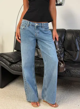 Tidal Wave Low Rise Straight Leg Jeans Light Vintage Blue from Princess Polly