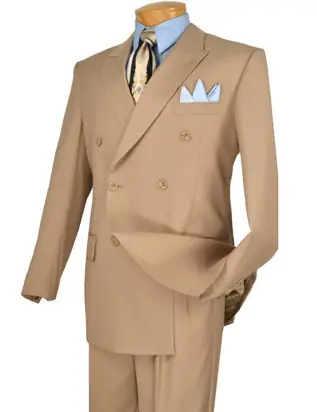 Men's Executive Double Breasted Suit Solid Beige from Suit Studio