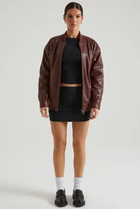 Faux Leather Jacket in Brown from Oh Polly