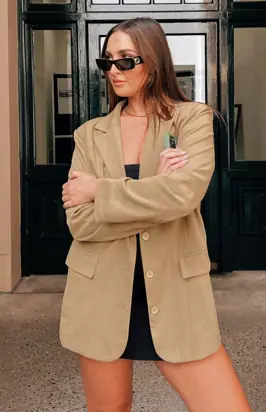 Logan Tan Oversized Blazer from Beginning Boutique