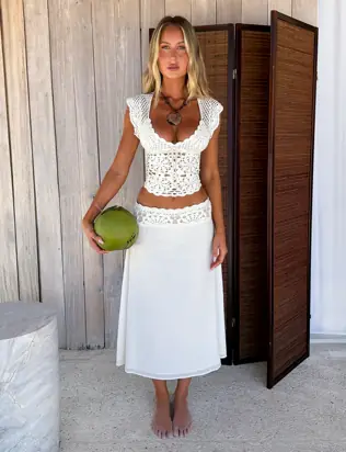 SASHA CROCHET MIDI SKIRT - IVORY from Tiger Mist