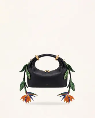 Ellie Metal Ring 3D Strelitzia Reginae Embellished Top Handle Bag - Black/Orange from JW PEI