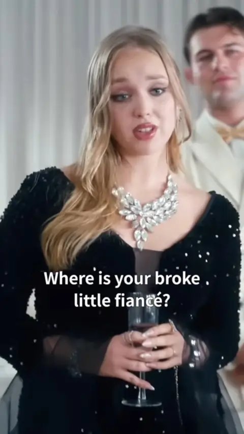 Black sequin sheer-sleeve dress and crystal statement necklace, in The Mafia King's Sweet Wife