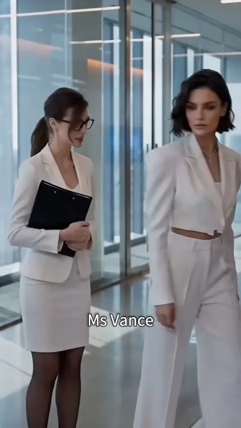 White cropped trouser suit and a white skirt suit, in They Called Him a Rent-a-Cop