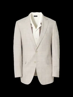 Windowpane Linen Single Breasted Notch Lapel Suit Jacket - Tan Windowpane from Paul Fredrick
