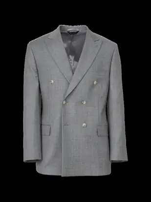 Grey Wool Windowpane Double Breasted Peak Lapel Suit Jacket - Grey from Paul Fredrick