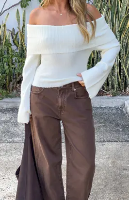 Joey Cream Off Shoulder Sweater from Beginning Boutique