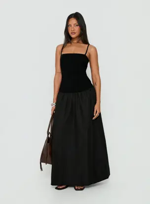 Erroll Drop Waist Knit Maxi Dress Black from Princess Polly